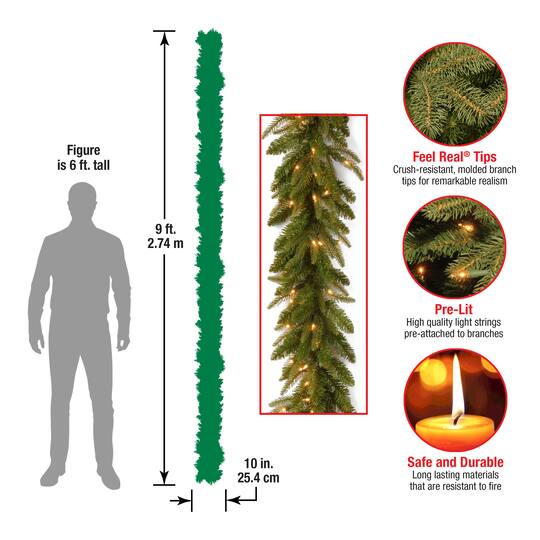 9' x 10" Pre-lit Feel-Real® Fraser Grande Artificial Christmas Garland with 100 Clear Lights